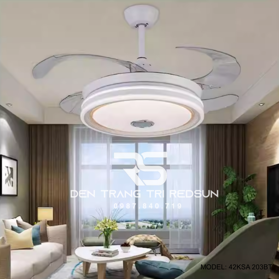 Quạt Trần Đèn Cánh Cụp Xòe Trang Trí Phòng Khách, Phòng Ngủ - 42KSA 203BT