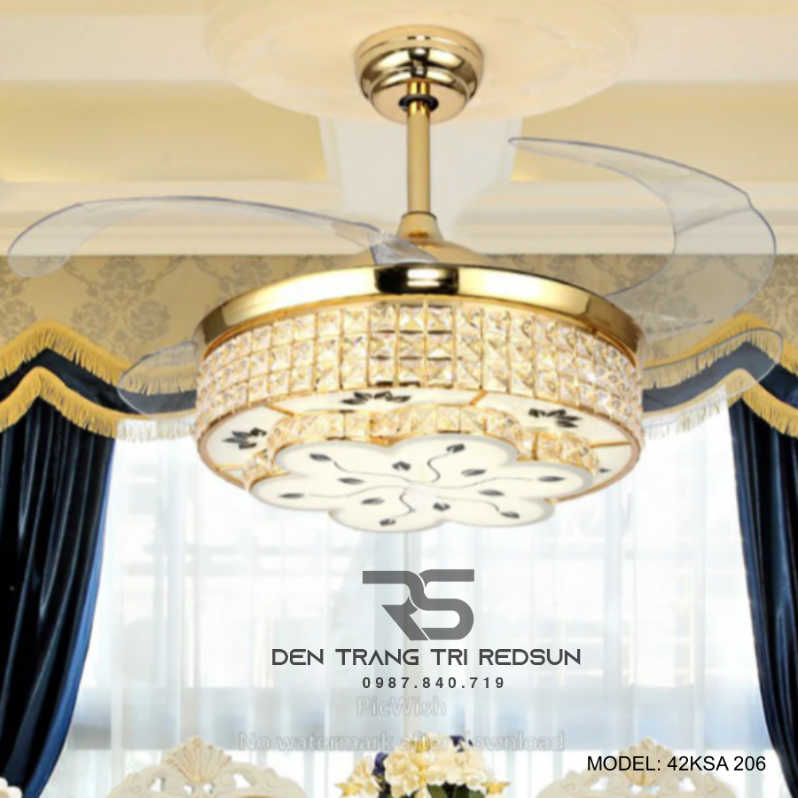 Quạt Trần Đèn Cánh Cụp Xòe Trang Trí Phòng Khách, Phòng Ngủ - 42KSA 206