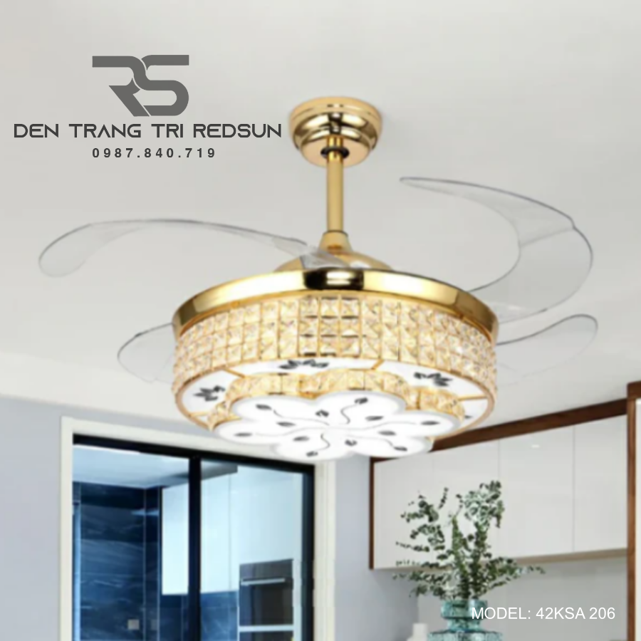 Quạt Trần Đèn Cánh Cụp Xòe Trang Trí Phòng Khách, Phòng Ngủ - 42KSA 206