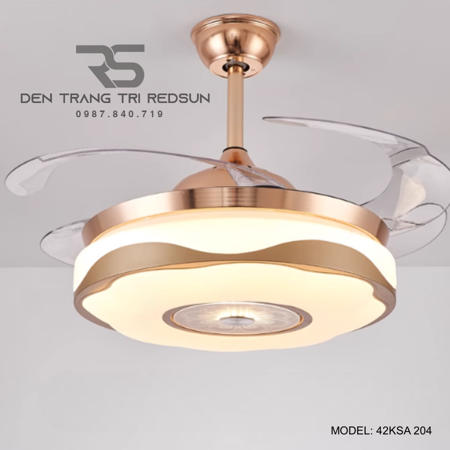 Quạt Trần Đèn Cánh Cụp Xòe Trang Trí Phòng Khách, Phòng Ngủ - 42KSA 204