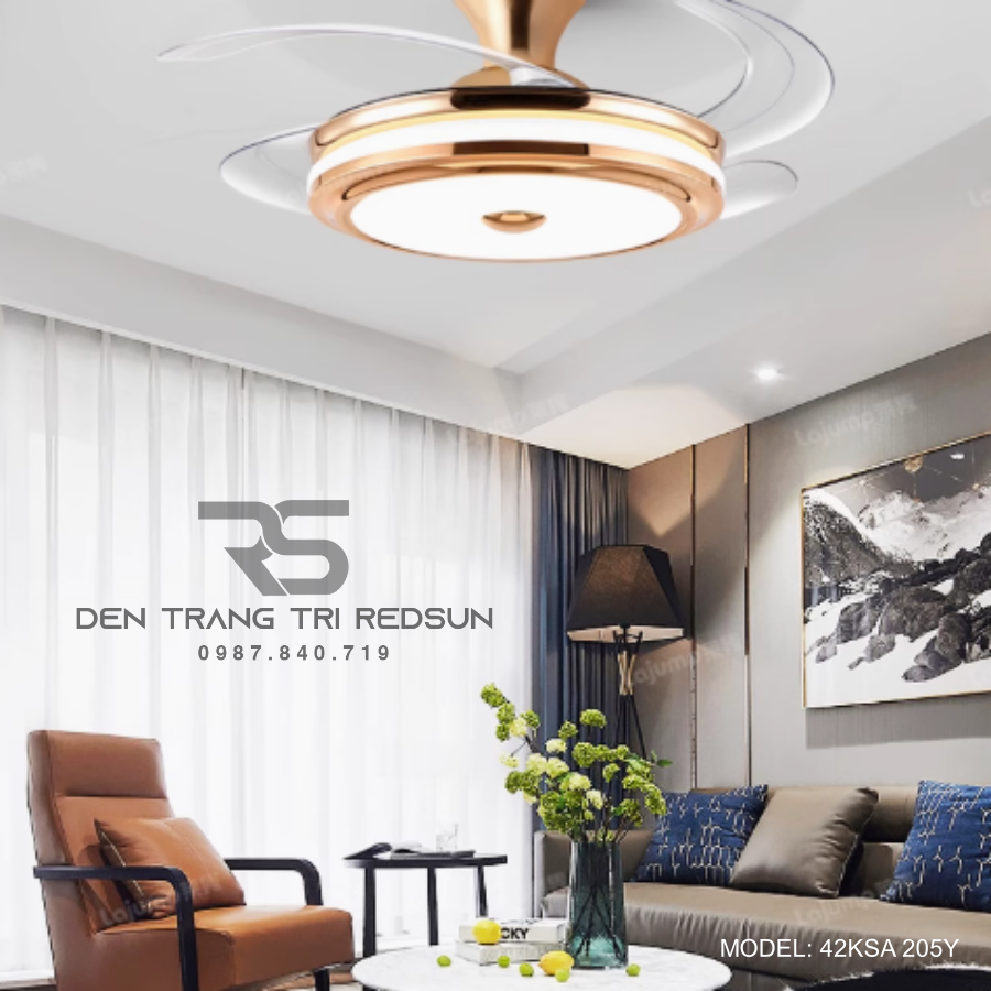 Quạt Trần Đèn Cánh Cụp Xòe Trang Trí Phòng Khách, Phòng Ngủ - 42KSA 205Y