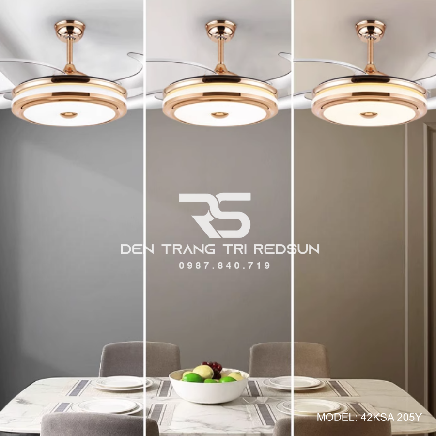 Quạt Trần Đèn Cánh Cụp Xòe Trang Trí Phòng Khách, Phòng Ngủ - 42KSA 205Y