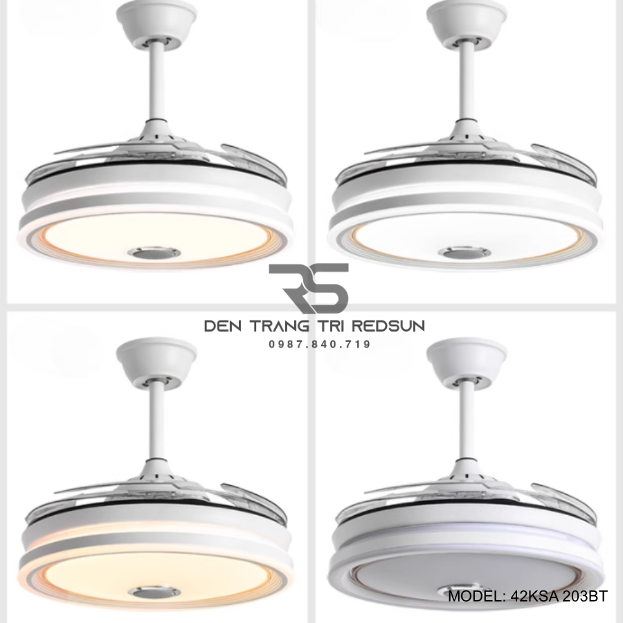Quạt Trần Đèn Cánh Cụp Xòe Trang Trí Phòng Khách, Phòng Ngủ - 42KSA 203BT