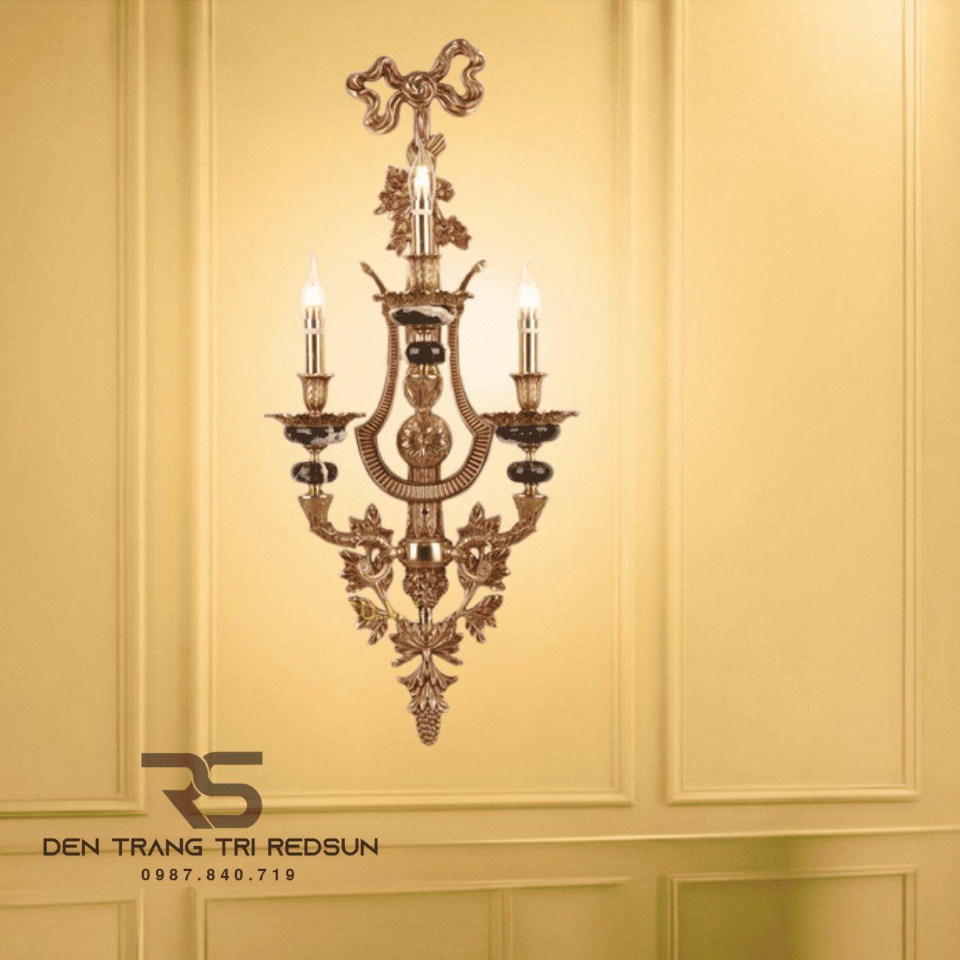 Đèn Tường Nến Chất Liệu Đồng Đá Phong Cách Cổ Điển DT-C9339
