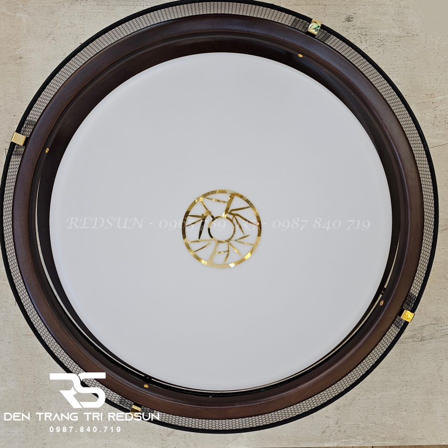 Đèn Mâm Ốp Trần Gỗ Phòng Thờ, Phòng Khách Hình Tròn OPGO-C25042