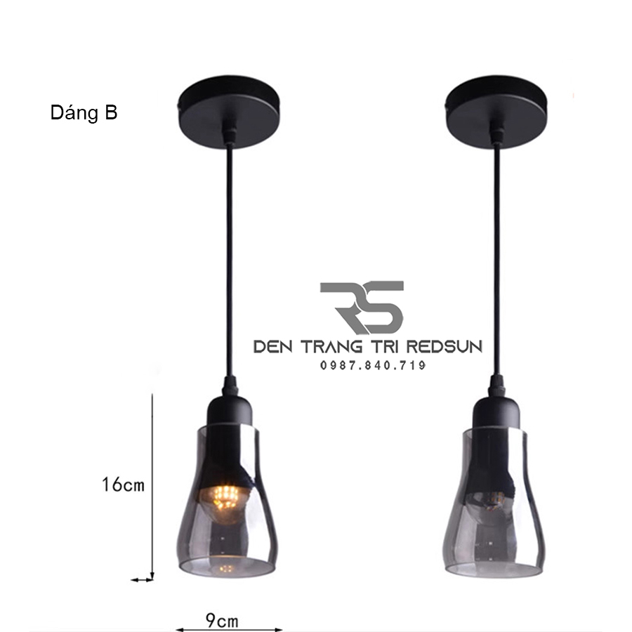 Đèn Thả Bàn Ăn Hiện Đại Bắc Âu Choá Thuỷ Tinh Đen Khói CDT-L017