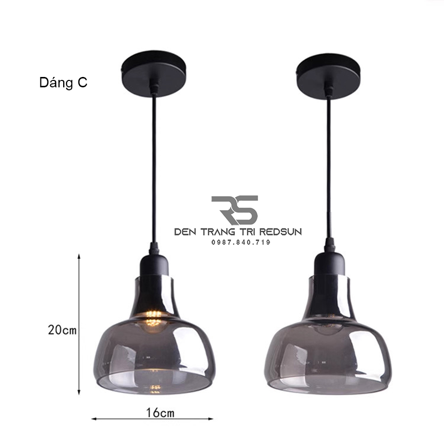 Đèn Thả Bàn Ăn Hiện Đại Bắc Âu Choá Thuỷ Tinh Đen Khói CDT-L017