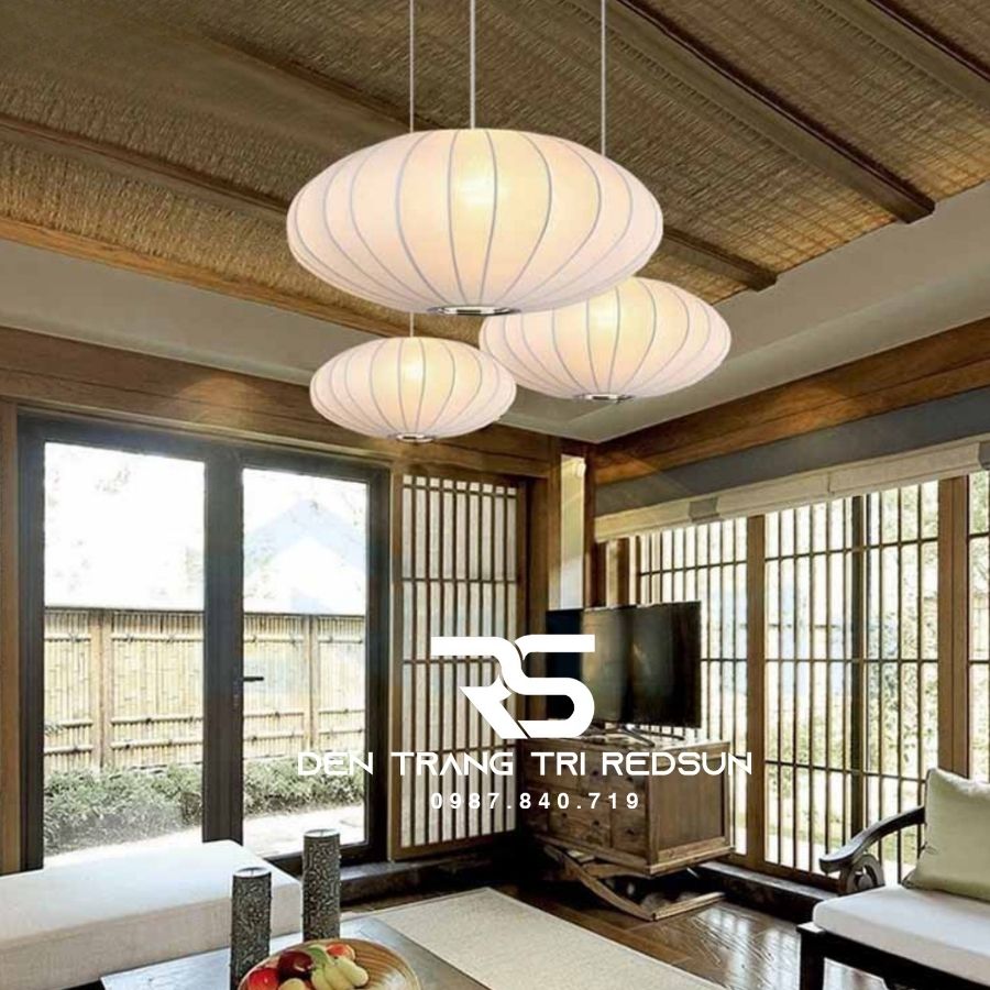 Đèn Thả Vải Hiện Đại Hình Bí Ngô Lắp Phòng Khách, Phòng Ăn, Thông Tầng Phong Cách Nhật Bản Wabi-sabi DC-T116