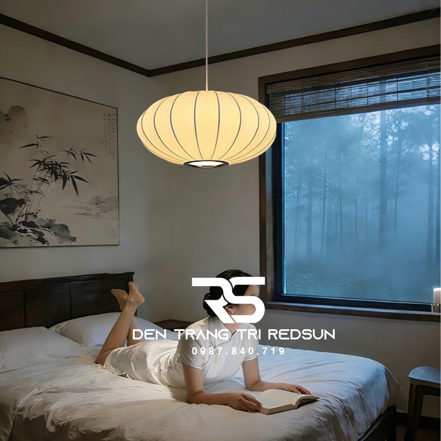 Đèn Thả Vải Hiện Đại Hình Bí Ngô Lắp Phòng Khách, Phòng Ăn, Thông Tầng Phong Cách Nhật Bản Wabi-sabi DC-T116