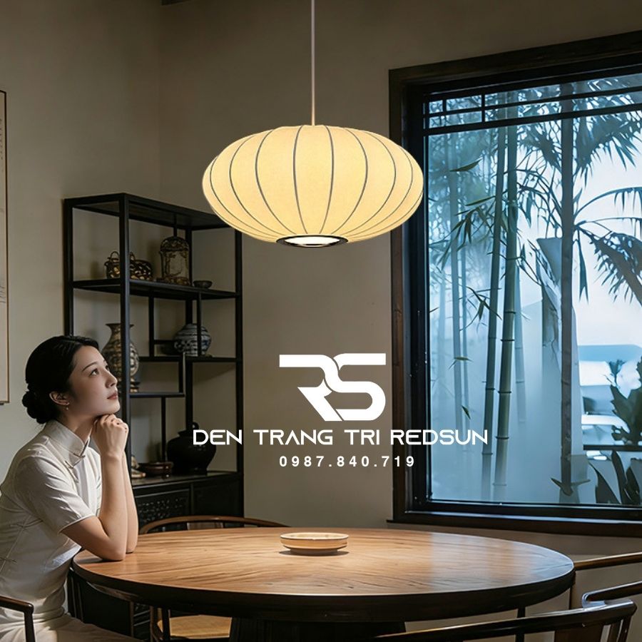 Đèn Thả Vải Hiện Đại Hình Bí Ngô Lắp Phòng Khách, Phòng Ăn, Thông Tầng Phong Cách Nhật Bản Wabi-sabi DC-T116