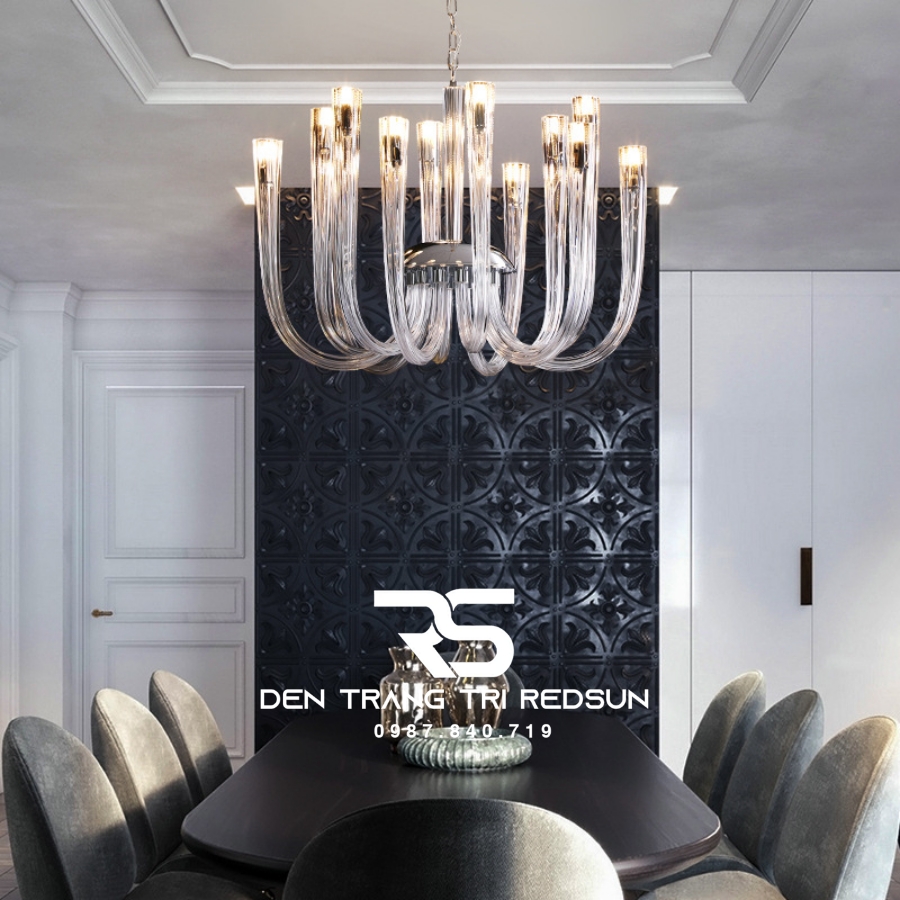 Đèn Chùm Trang Trí Phòng Khách, Sảnh Chờ, Phòng Ăn, Phòng Ngủ Ống Thủy Tinh Phong Cách Bắc Âu DCP-001