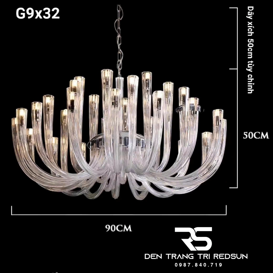 Đèn Chùm Trang Trí Phòng Khách, Sảnh Chờ, Phòng Ăn, Phòng Ngủ Ống Thủy Tinh Phong Cách Bắc Âu DCP-001