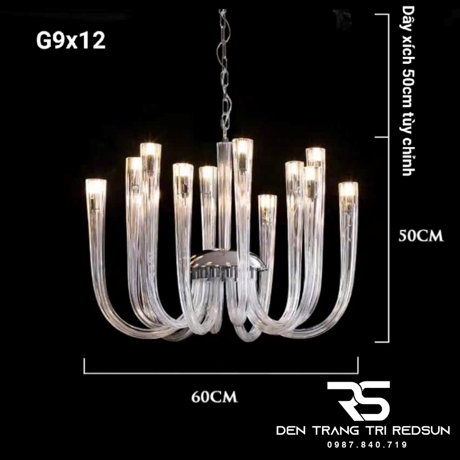 Đèn Chùm Trang Trí Phòng Khách, Sảnh Chờ, Phòng Ăn, Phòng Ngủ Ống Thủy Tinh Phong Cách Bắc Âu DCP-001