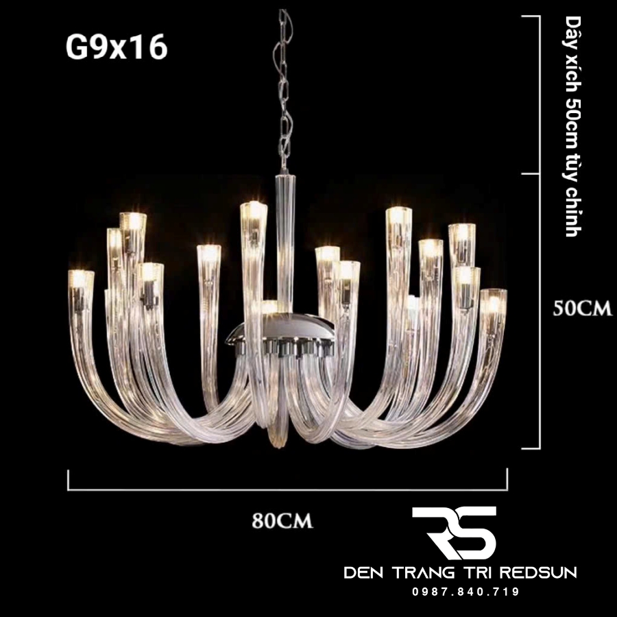 Đèn Chùm Trang Trí Phòng Khách, Sảnh Chờ, Phòng Ăn, Phòng Ngủ Ống Thủy Tinh Phong Cách Bắc Âu DCP-001