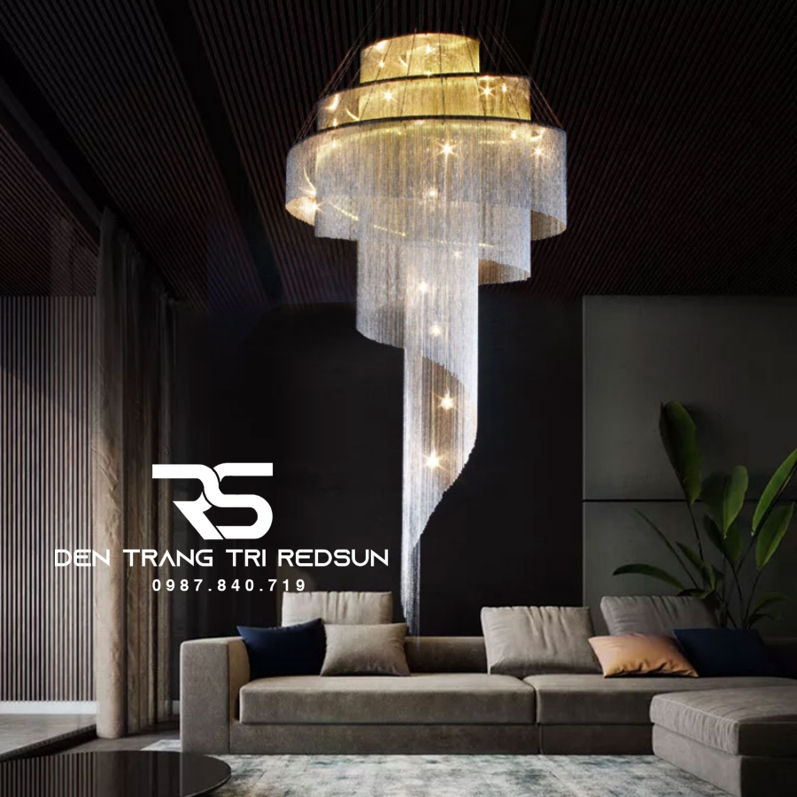 Đèn Chùm Pha Lê Lắp Thông Tầng Phòng Khách Biệt Thự, Sảnh Khách Sạn, Nhà Hàng Phong Cách Bắc Âu Hiện Đại DCP-007