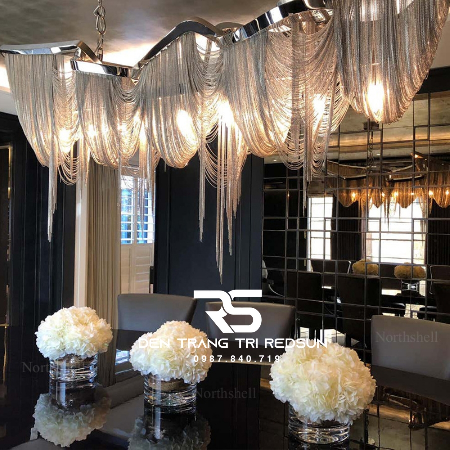 Đèn Chùm Pha Lê Tua Rua Trang Trí Phòng Khách, Phòng Ăn, Sảnh Khách Sạn, Nhà Hàng Phong Cách Italia Hiện Đại DCP-008