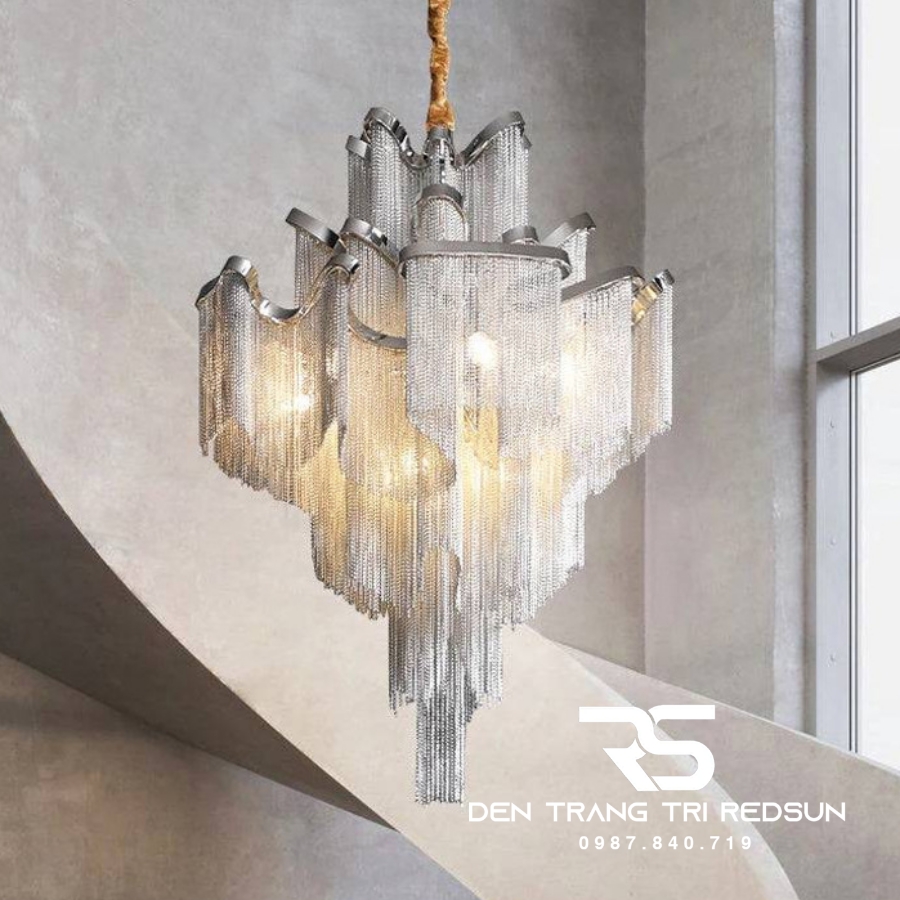 Đèn Chùm Pha Lê Tua Rua Trang Trí Phòng Khách, Phòng Ăn, Sảnh Khách Sạn, Nhà Hàng Phong Cách Italia Hiện Đại DCP-009