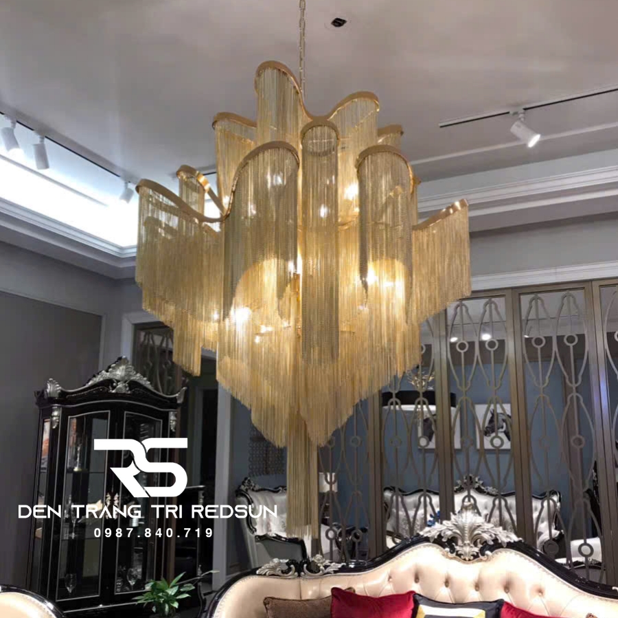 Đèn Chùm Pha Lê Tua Rua Trang Trí Phòng Khách, Phòng Ăn, Sảnh Khách Sạn, Nhà Hàng Phong Cách Italia Hiện Đại DCP-009