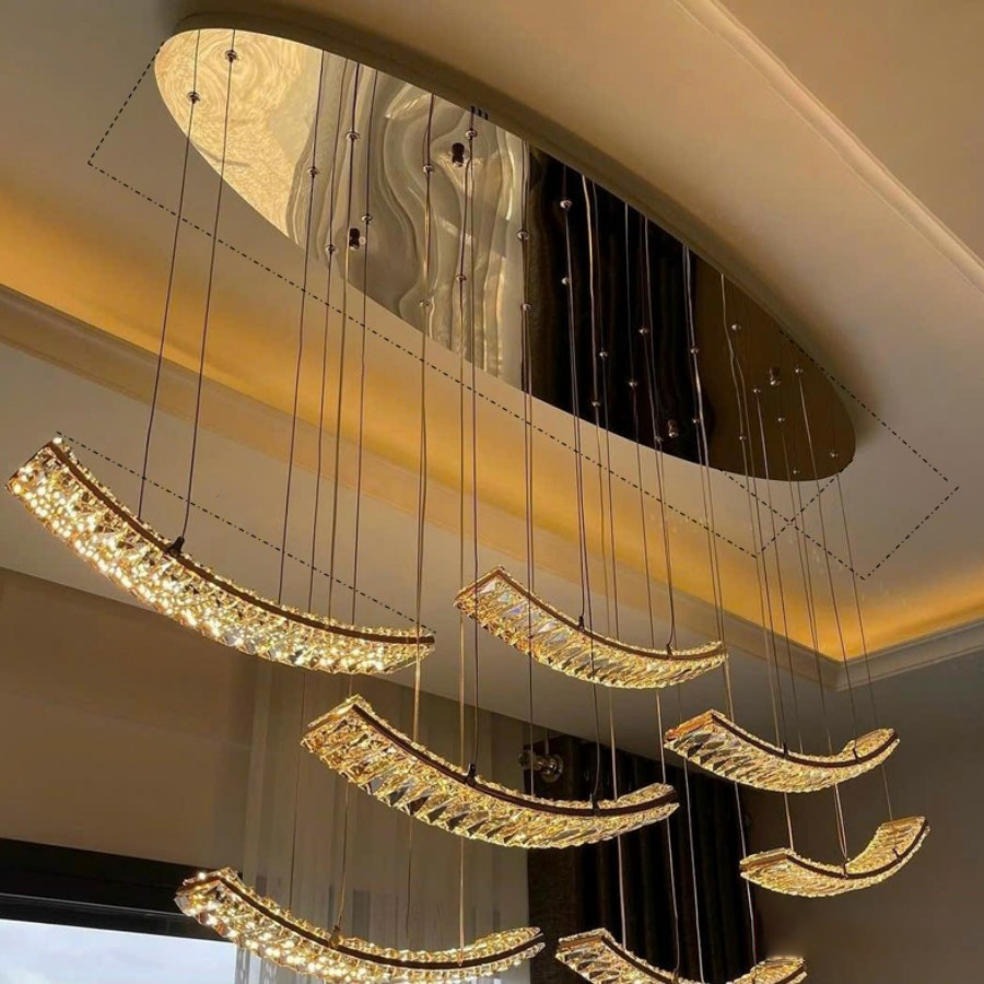 Đèn Thả Trần Hiện Đại Lắp Phòng Khách, Bàn Ăn, Bàn Đảo Chất Liệu Pha Lê HTK064