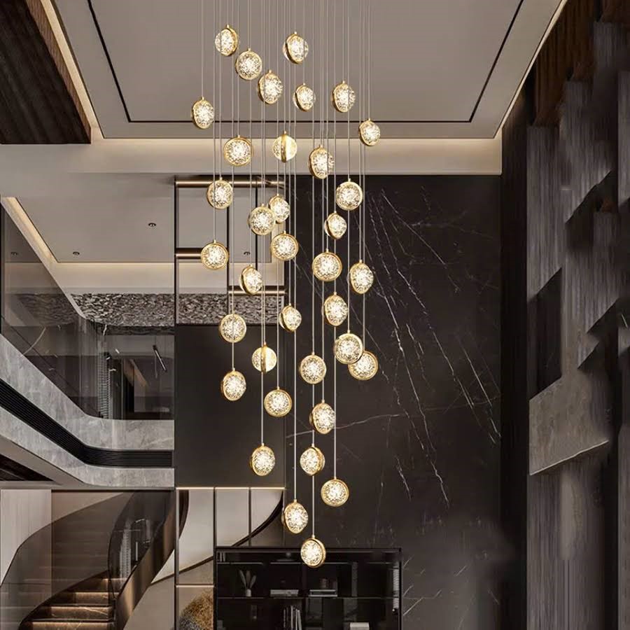 Đèn Thả Trần Hiện Đại Lắp Thông Tầng Cầu Thang, Phòng Khách, Bàn Ăn Chất Liệu Pha Lê HTK029