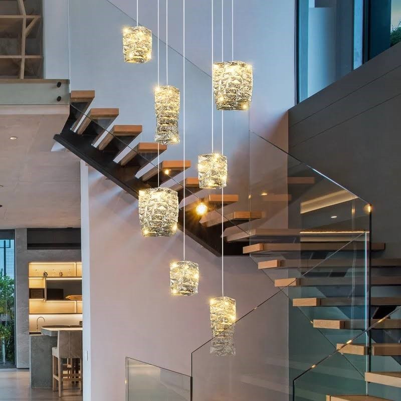 Đèn Thả Trần Lắp Phòng Khách, Phòng Ngủ, Bàn Ăn, Thông Tầng Cầu Thang Hiện Đại Chất Liệu Pha Lê HTK049
