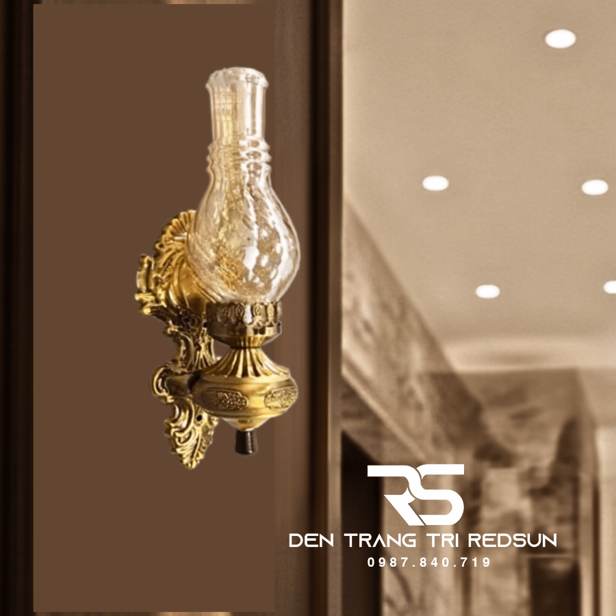 Đèn Tường Cổ Điển Giả Đèn Dầu Chao Thủy Tinh Trang Trí Phòng Khách, Phòng Ngủ, Cầu Thang DT-C6055/1