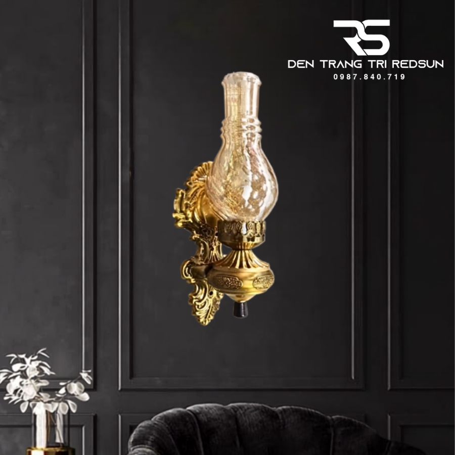 Đèn Tường Cổ Điển Giả Đèn Dầu Chao Thủy Tinh Trang Trí Phòng Khách, Phòng Ngủ, Cầu Thang DT-C6055/1