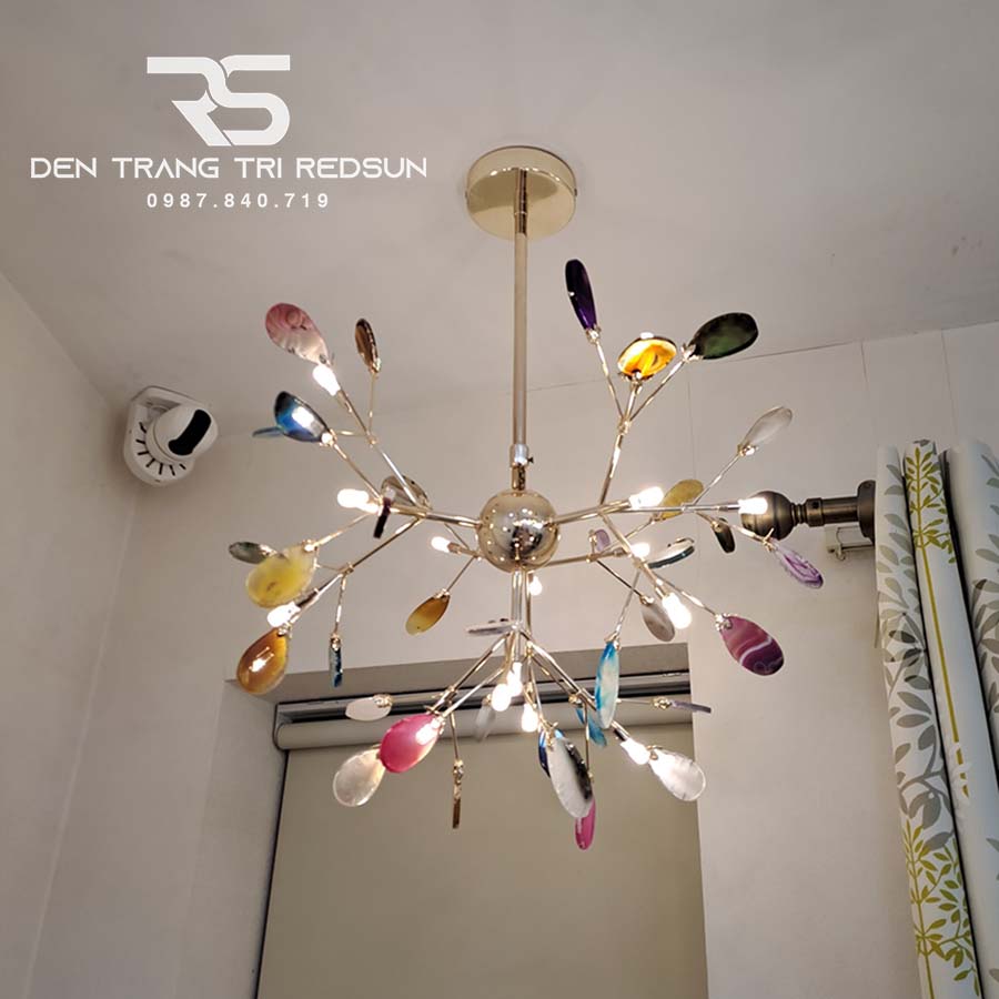 Đèn Thả Phòng Khách, Phòng Ăn, Phòng Ngủ  Hiện Đại Hera Lá Đá Màu Hỗn Hợp GLD6017-MS