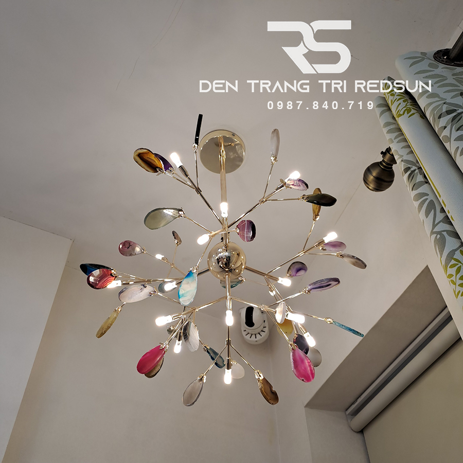 Đèn Thả Phòng Khách, Phòng Ăn, Phòng Ngủ  Hiện Đại Hera Lá Đá Màu Hỗn Hợp GLD6017-MS