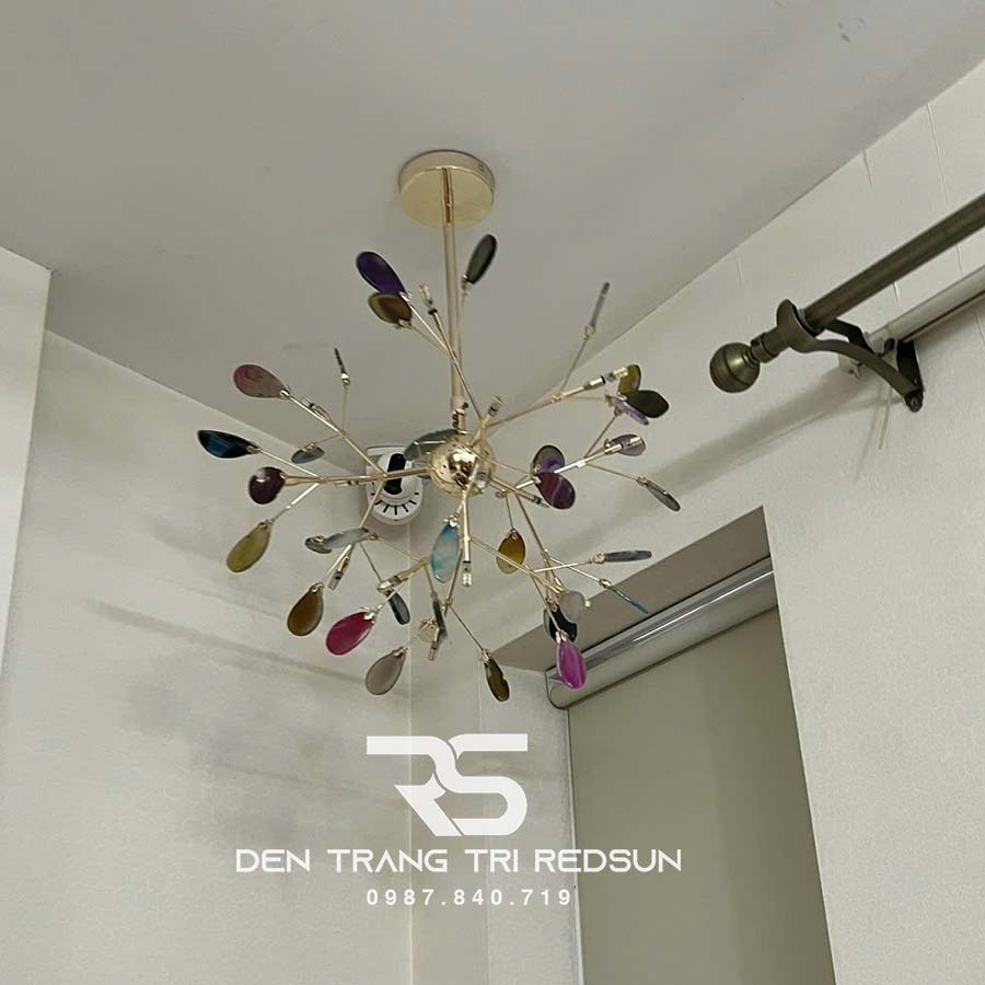 Đèn Thả Phòng Khách, Phòng Ăn, Phòng Ngủ  Hiện Đại Hera Lá Đá Màu Hỗn Hợp GLD6017-MS