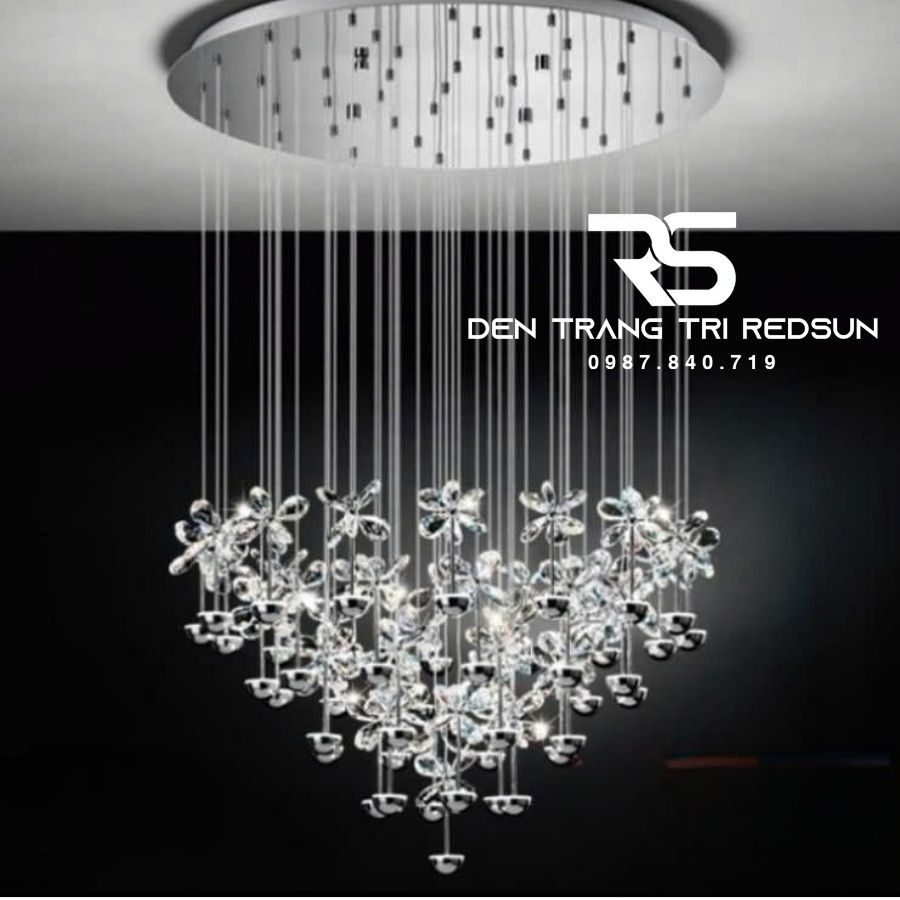 Đèn Thả Trần Cánh Hoa Pha Lê Lắp Thông Tầng, Phòng Khách, Phòng Ngủ Hiện Đại HT901