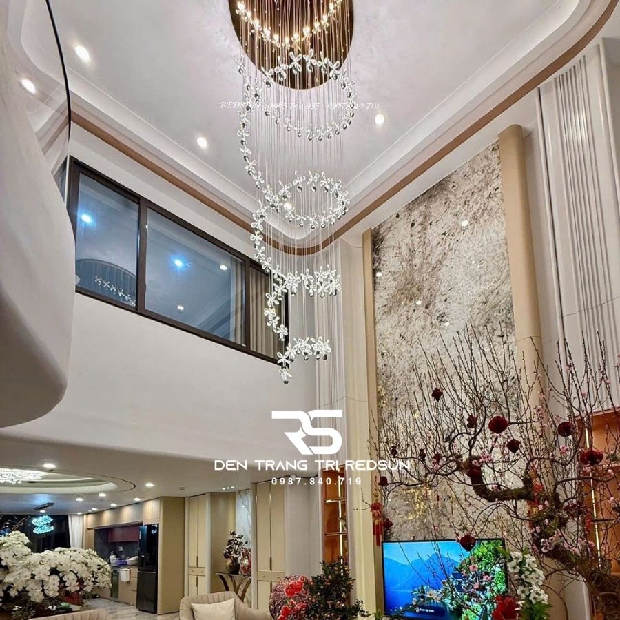 Đèn Thả Trần Cánh Hoa Pha Lê Lắp Thông Tầng, Phòng Khách, Phòng Ngủ Hiện Đại HT901