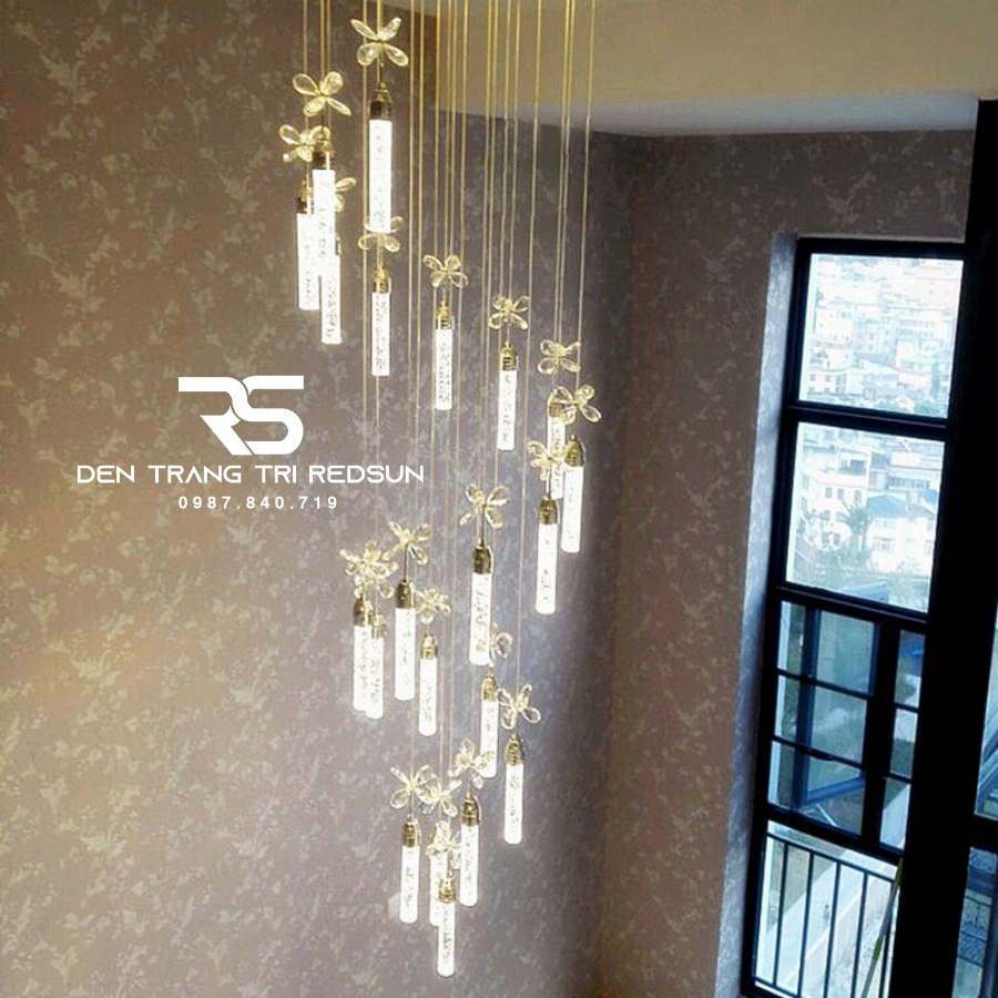 Đèn Thả Trần Hiện Đại Lắp Thông Tầng Cầu Thang, Sảnh Khách Sạn, Phòng Khách Chất Liệu Pha Lê HTK015