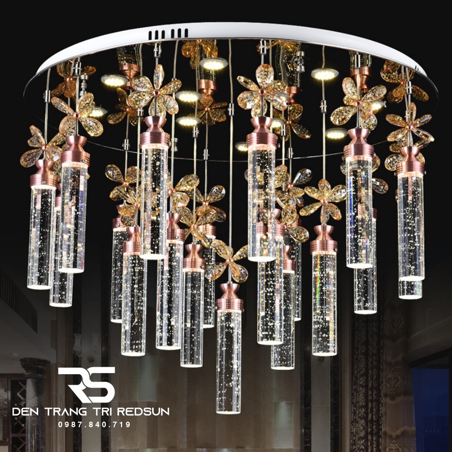 Đèn Thả Trần Hiện Đại Lắp Thông Tầng Cầu Thang, Sảnh Khách Sạn, Phòng Khách Chất Liệu Pha Lê HTK015