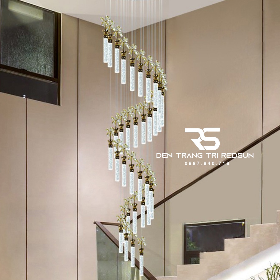 Đèn Thả Trần Hiện Đại Lắp Thông Tầng Cầu Thang, Sảnh Khách Sạn, Phòng Khách Chất Liệu Pha Lê HTK015