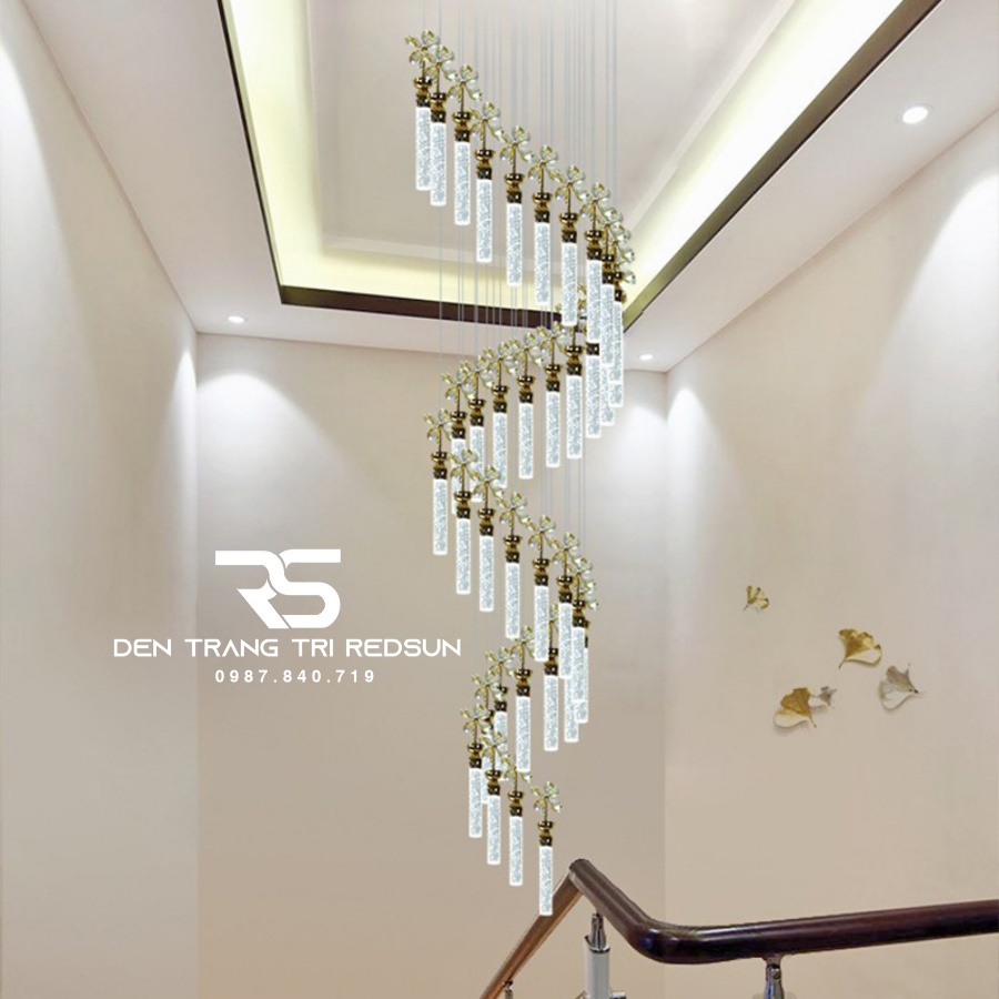 Đèn Thả Trần Hiện Đại Lắp Thông Tầng Cầu Thang, Sảnh Khách Sạn, Phòng Khách Chất Liệu Pha Lê HTK015