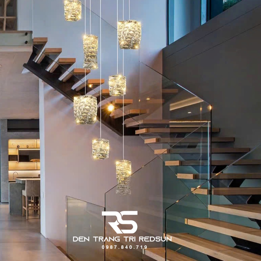 Đèn Thả Trần Lắp Phòng Khách, Phòng Ngủ, Bàn Ăn, Thông Tầng Cầu Thang Hiện Đại Chất Liệu Pha Lê HTK049
