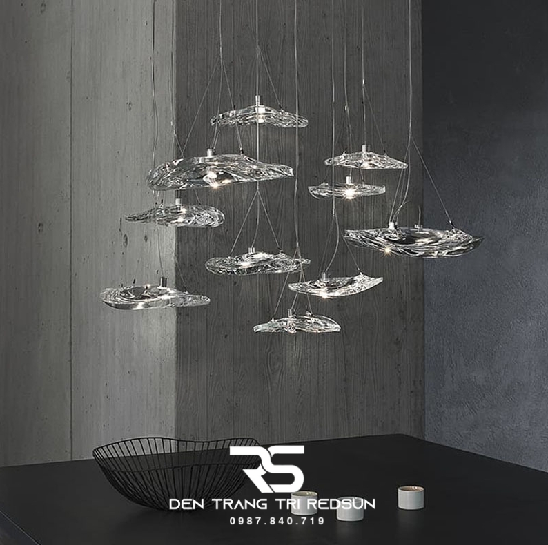 Đèn Thả Trần Hiện Đại Lắp Thông Tầng Cầu Thang, Phòng Khách, Khách Sạn, Quán Cà Phê Chất Liệu Thủy Tinh HTK081