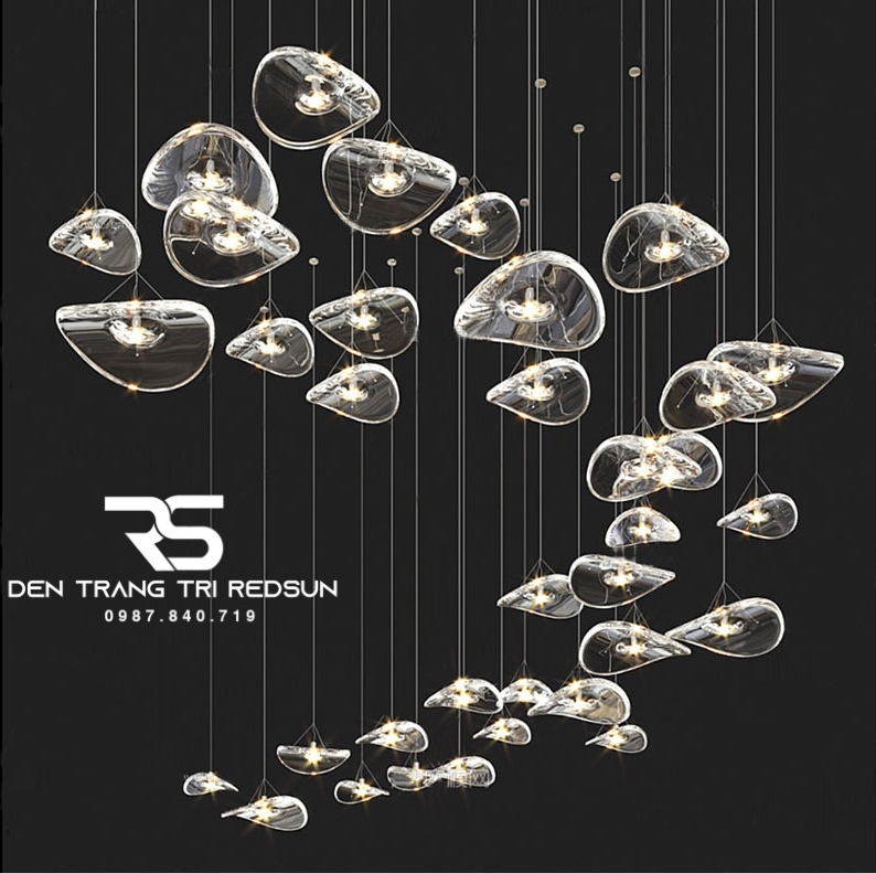 Đèn Thả Trần Hiện Đại Lắp Thông Tầng Cầu Thang, Phòng Khách, Khách Sạn, Quán Cà Phê Chất Liệu Thủy Tinh HTK081