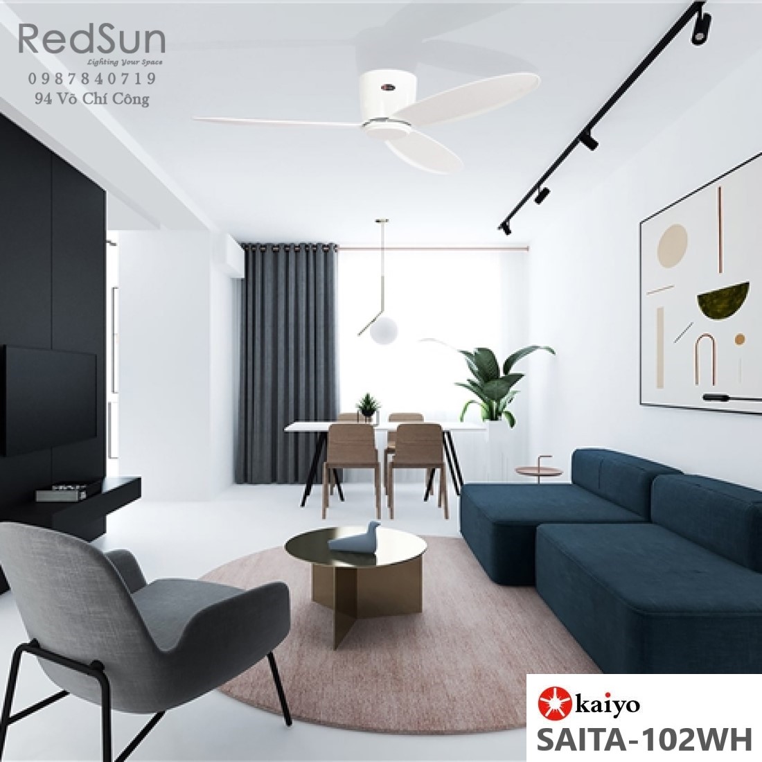 Quạt trần đèn KaiyoKukan SAITA-102 WH