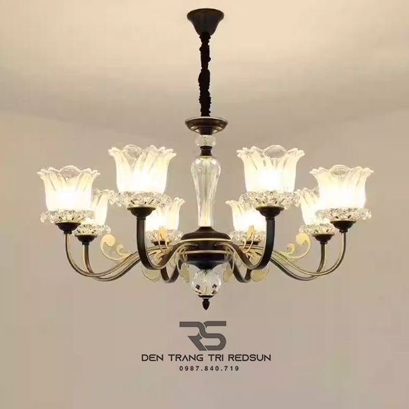 Đèn Chùm Phòng Khách Hiện Đại Phong Cách Indochine Chao Thủy Tinh IDC-C256