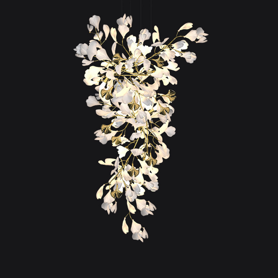 Đèn Chùm Lắp Thông Tầng, Sảnh Khách Sạn Phong Cách Bắc Âu Hiện Đại Ginkgo Leaf (Lá Bạch Quả) DC-T087