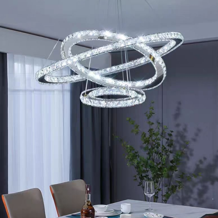 Đèn Chùm Pha Lê Hiện Đại Cao Cấp Lắp Thông Tầng Phòng Khách, Cầu Thang, Sảnh Khách Sạn TPLTD Bản 3cm