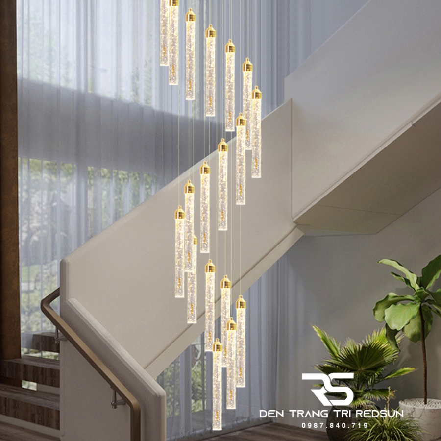 Đèn Thả Trần Pha Lê Hiện Đại Lắp Thông Tầng Cầu Thang, Phòng Khách, Bàn Ăn HTK001