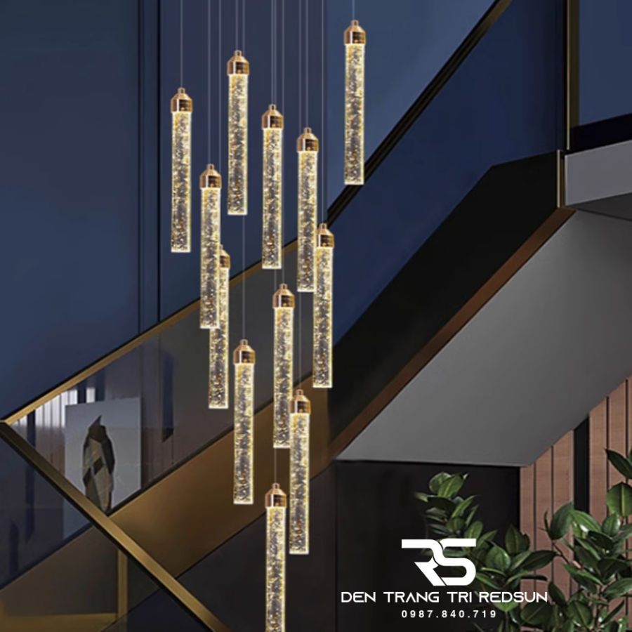 Đèn Thả Trần Pha Lê Hiện Đại Lắp Thông Tầng Cầu Thang, Phòng Khách, Bàn Ăn HTK001