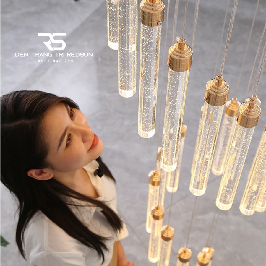 Đèn Thả Trần Pha Lê Hiện Đại Lắp Thông Tầng Cầu Thang, Phòng Khách, Bàn Ăn HTK001