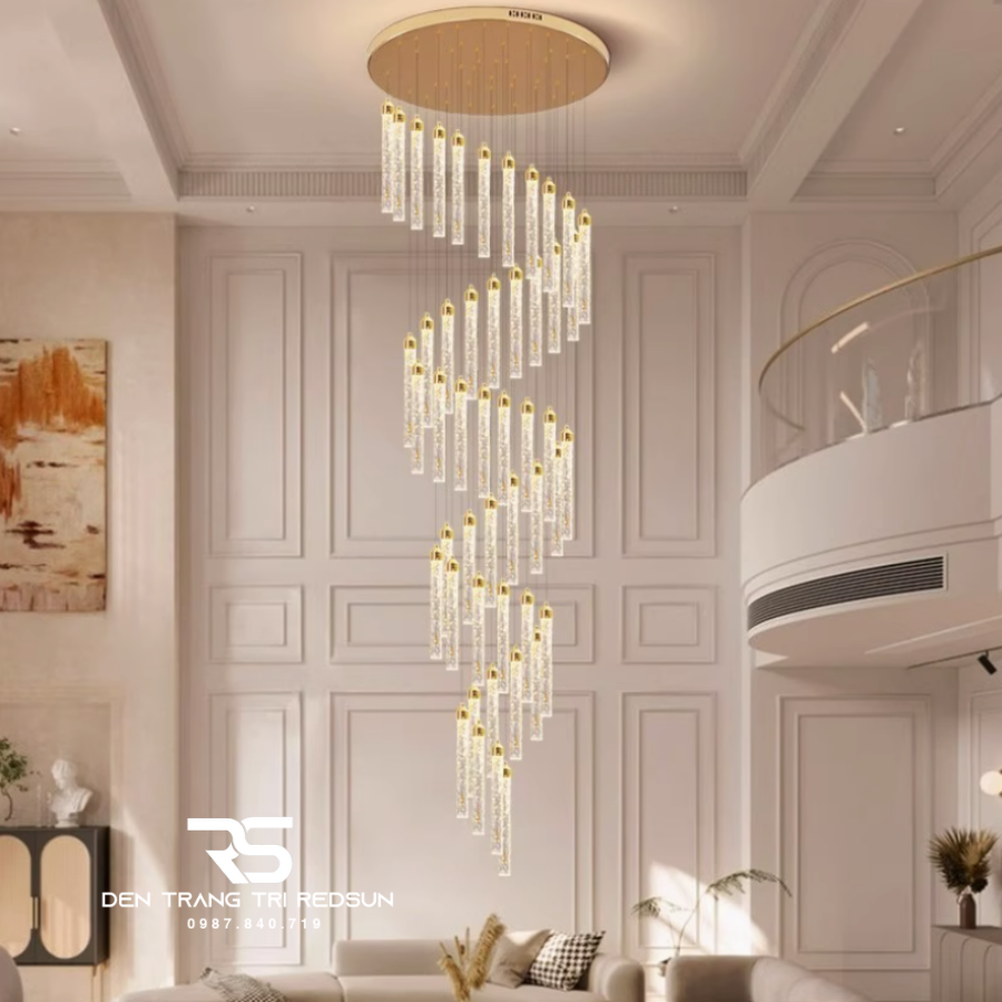 Đèn Thả Trần Pha Lê Hiện Đại Lắp Thông Tầng Cầu Thang, Phòng Khách, Bàn Ăn HTK001