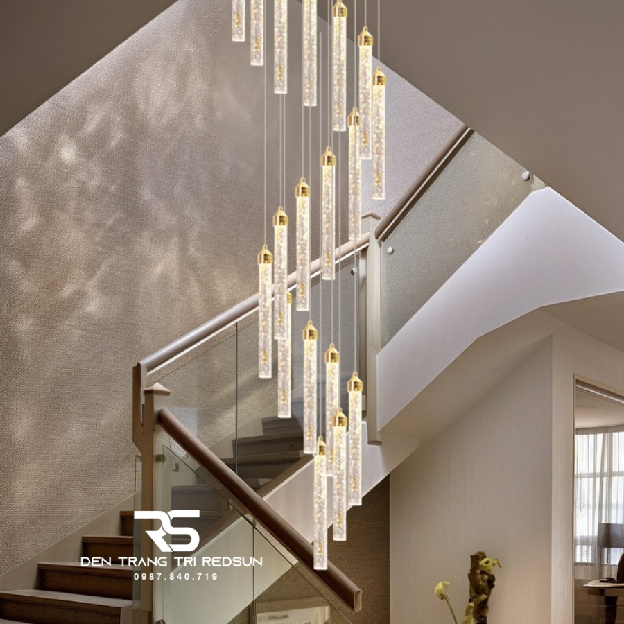 Đèn Thả Trần Pha Lê Hiện Đại Lắp Thông Tầng Cầu Thang, Phòng Khách, Bàn Ăn HTK001
