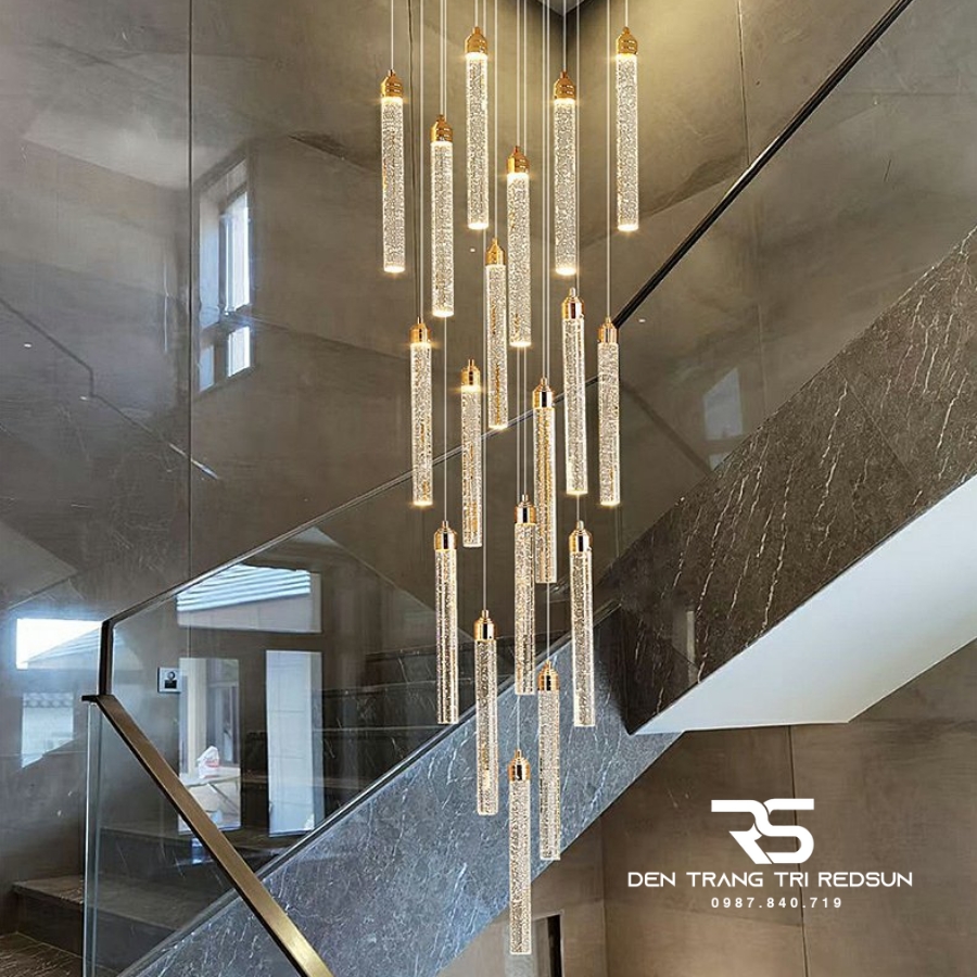 Đèn Thả Trần Pha Lê Hiện Đại Lắp Thông Tầng Cầu Thang, Phòng Khách, Bàn Ăn HTK001