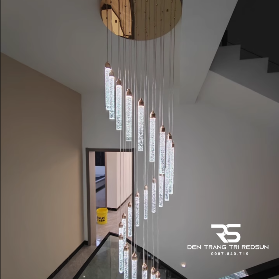 Đèn Thả Trần Pha Lê Hiện Đại Lắp Thông Tầng Cầu Thang, Phòng Khách, Bàn Ăn HTK001
